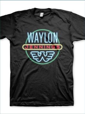 Waylon Jennings Neon Logo Tee - Black with Multicolor Print